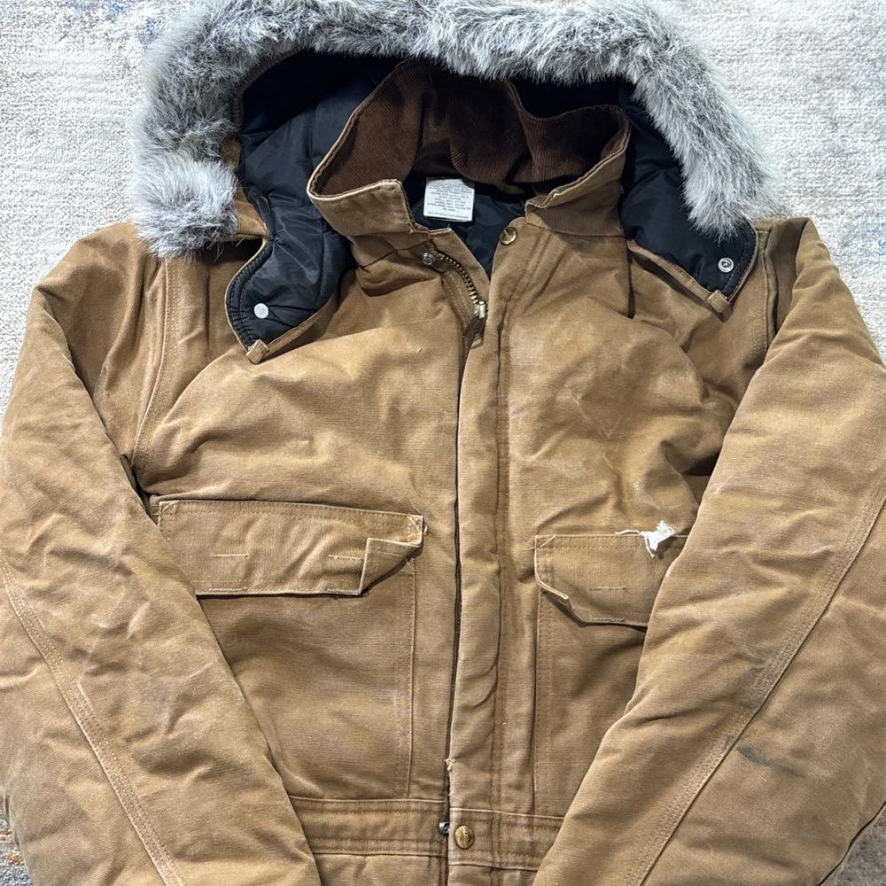 Vintage Carhartt Men's 44T Insulated Duck Coveralls Hooded Brown Workwear